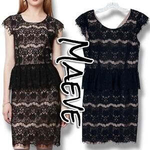 Maeve Anthropologie Elsa Peplum Black Lace Sheath Dress Womens Size Small